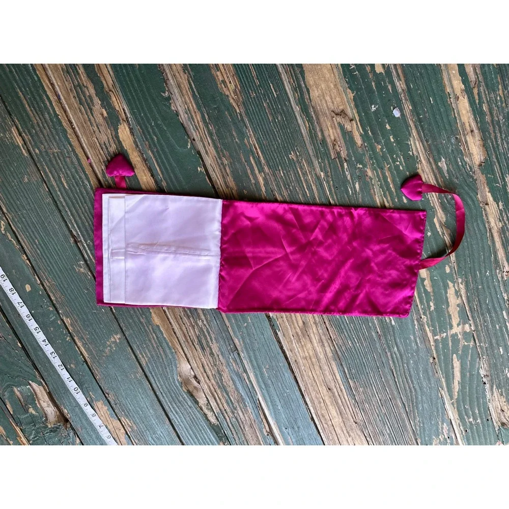 Vintage Fuchsia Satin Jewelry Roll Travel Organizer Floral Lace Heart Charm Pink